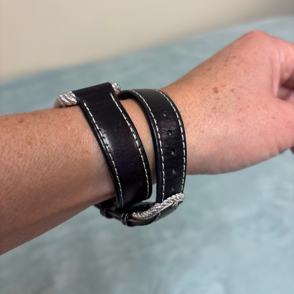 Judith Ripka Silvertone Stainless Steel & Black Leather Strap Wrap Watch - Picture 9 of 11